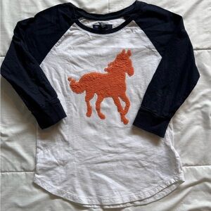 GAP Kid’s White & Navy Raglan Long Sleeve Top with Orange Pony